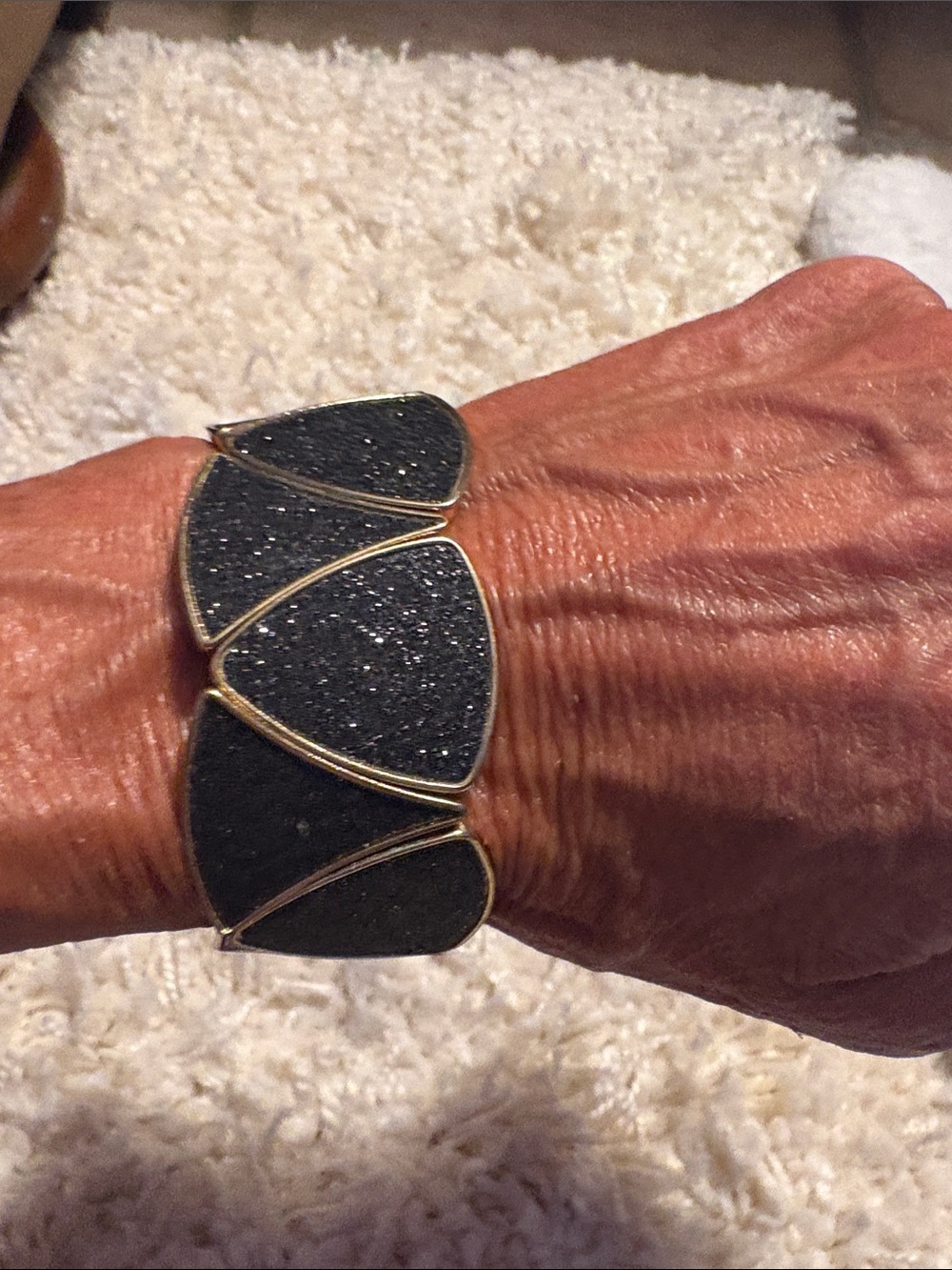 Gold-Trim Black Sparkle Panel Stretch Bracelet